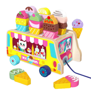 MARA BOMMAI Wooden Ice Cream Cart for Kids | Montessori Pretend Play & Educational Toy | Toddler Activity Game with Shape Matching | Open-Ended Learning Gift (Ages 3+)