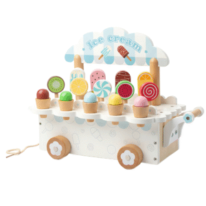 MARA BOMMAI - Wooden Ice Cream Cart Toy Set | Montessori Pretend Play Ice Cream & Popsicle Shop | Activity & Learning Toy for Kids | Birthday Gift for 3 4 5 Year Old Girls Boys (Ice Cream Truck)