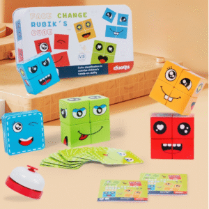 Mara Bommai Face Changing Cube Blocks Puzzle Game | Wooden Emoji Expression Matching Toy for Kids | Educational Brain Teaser & STEM Board Game | Gifts for 5+ Year Old Boys & Girls (Big Size With Bell)