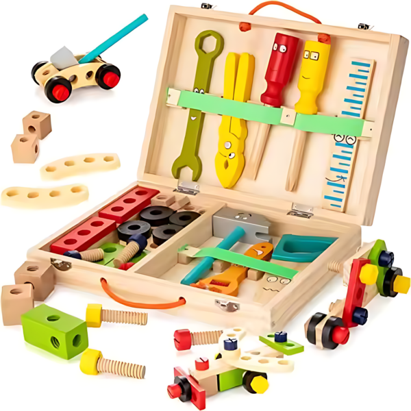 Mara Bommai Wooden 36-Piece Premium Simulation Tool Box Kit | Pretend Play Tool Set for Kids Ages 3+ | Realistic Toy Tools with Carrying Case, Wrench & More | STEM Skills Development for Boys & Girls