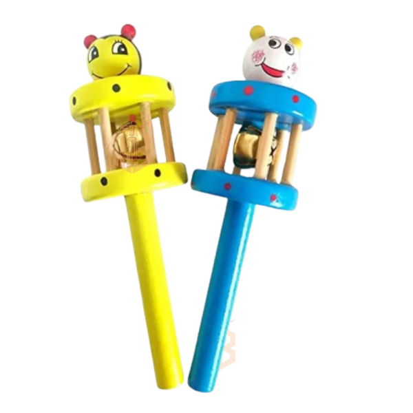 "Wooden Hand Bell Rattle Stick Toy – Colorful Musical Shaker for Babies & Kids, Montessori Sensory Development Toy" ( Pack of 1 Random Colour )