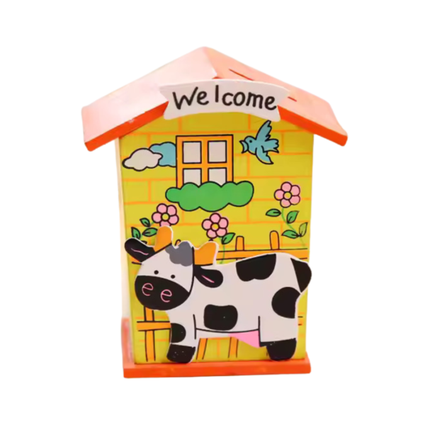MARA BOMMAI Wooden Animal-Themed Piggy Bank for Kids, Decorative Welcome House Design | Fun Coin Bank Set for Boys & Girls | Ideal Return Gift for Birthdays (Ages 6-10)(Pack of 1)
