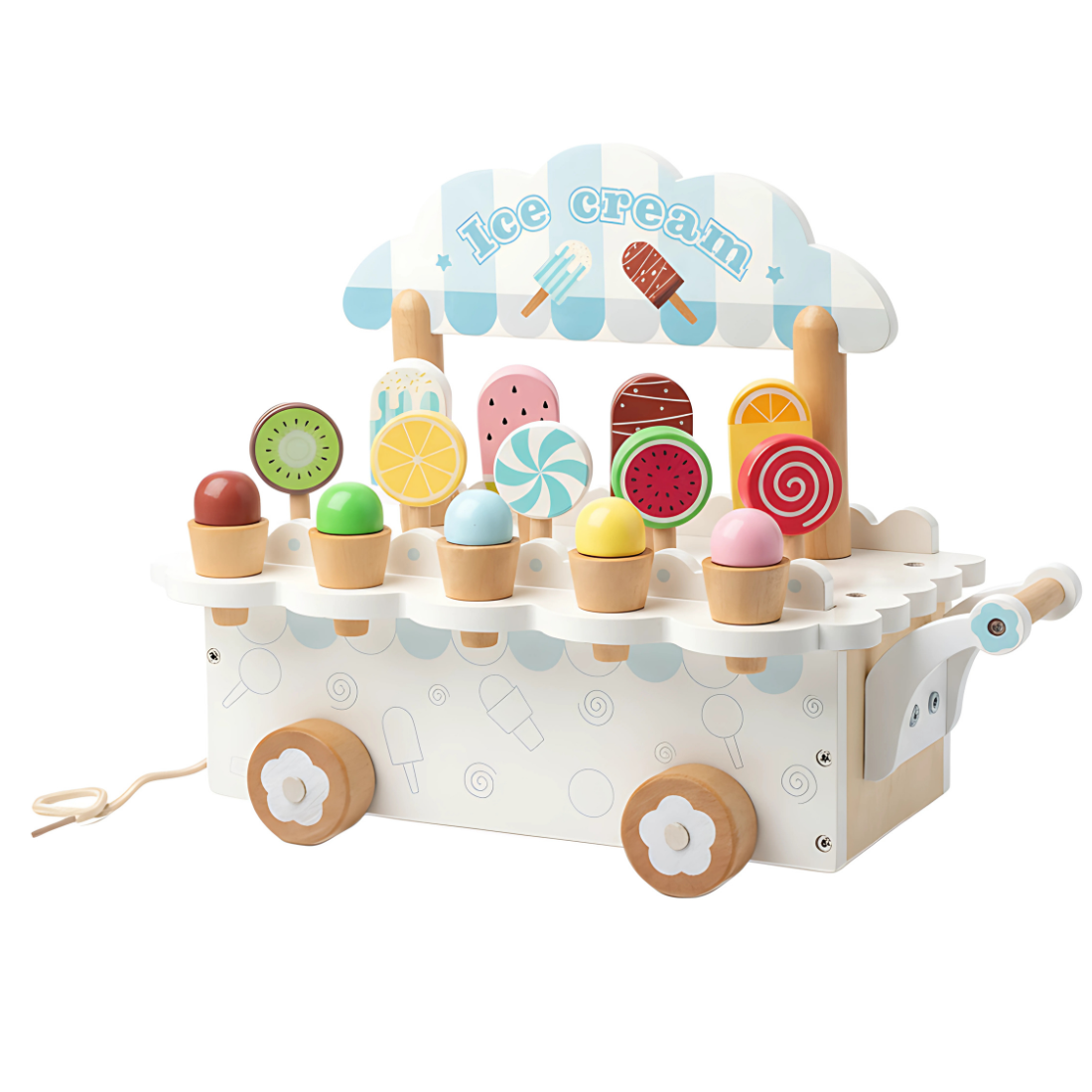 MARA BOMMAI - Wooden Ice Cream Cart Toy Set | Montessori Pretend Play Ice Cream & Popsicle Shop | Activity & Learning Toy for Kids | Birthday Gift for 3 4 5 Year Old Girls Boys (Ice Cream Truck)