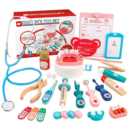 Mara Bommai Wooden Doctor Set for Kids – 36-Piece Wooden Pretend Play Kit with Stethoscope, Thermometer, Syringe & Dentist Tools – STEM Learning Doctor Kit for Toddlers & Role Play Fun