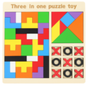 Mara Bommai® Wooden 3-in-1 Puzzle Toy for Kids | Tangram, Tic-Tac-Toe & Building Blocks | Educational Colorful Square Game for Early Learning & Brain Development