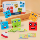 Mara Bommai Face Changing Cube Blocks Puzzle Game | Wooden Emoji Expression Matching Toy for Kids | Educational Brain Teaser & STEM Board Game | Gifts for 5+ Year Old Boys & Girls (Big Size With Bell)