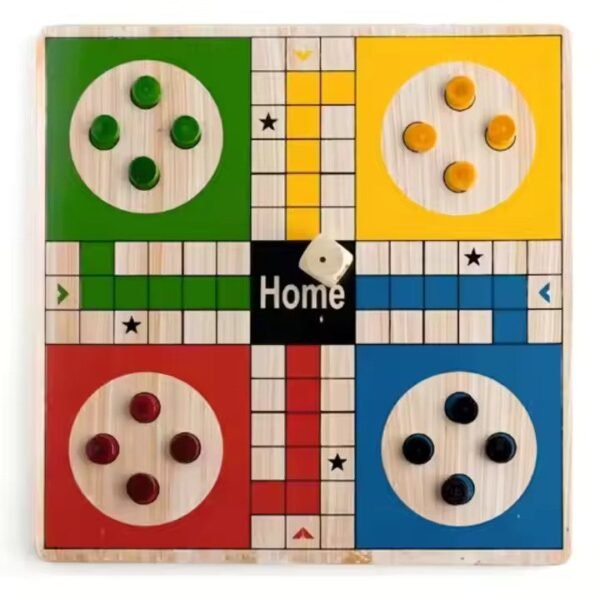 Mara Bommai Wooden 2-in-1 Ludo & Snakes and Ladders Premium Travel Board Game - 12x12 Inch | Fun for Kids & Adults