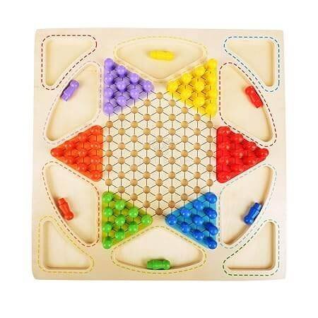 Chinese Checkers Game Set for Family Fun - Durable Wooden Board with 60 Colorful Pegs, 2-in-1 Game Set (Chinese Checkers & Ludo), Portable Storage Box for Up to 6 Players