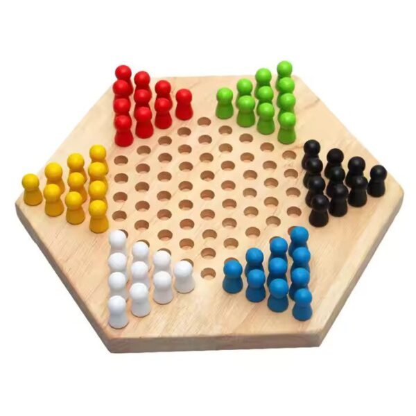MARA BOMMAI - Wooden Chinese Checkers Hexagon with Wooden Marbles Board Games Superb Family Game Perfect Adults and Kids Gift Fun Toys 3+ Years (Small Chinese Checkers)