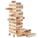 Wooden Blocks 54 Pcs 4 Dice Building Blocks Game Challenging Wooden Tumbling Tower, Wooden Stacking Toys with Dices Board Educational Puzzle Game for Adults and Kids