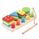 Montessori Wooden Magnetic Fishing & Shape Sorting Toy – Educational Stacking Puzzle for Toddlers & Kids – Fine Motor Skill & Color Recognition Learning Toy