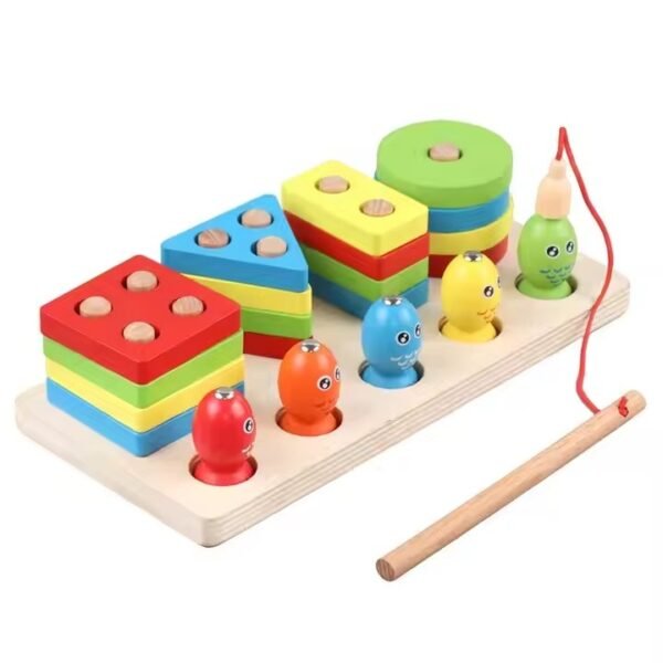 Montessori Wooden Magnetic Fishing & Shape Sorting Toy – Educational Stacking Puzzle for Toddlers & Kids – Fine Motor Skill & Color Recognition Learning Toy