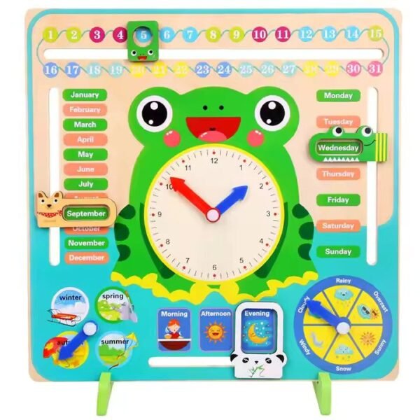 Mara Bommai Wooden Kids Learning Calendar Clock | Interactive Montessori Educational Toy for Toddlers | Teaches Time, Days, Months, Seasons & Weather"