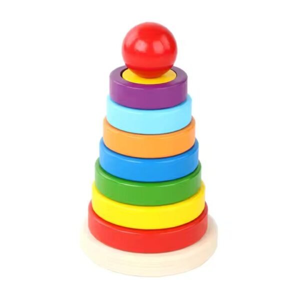 MARA BOMMAI Wooden Rainbow Stacking Ring Toy, Geometric Recognition Shape Sorter Activity Toy for Kids 3-6 Years | Educational Toy for Toddlers