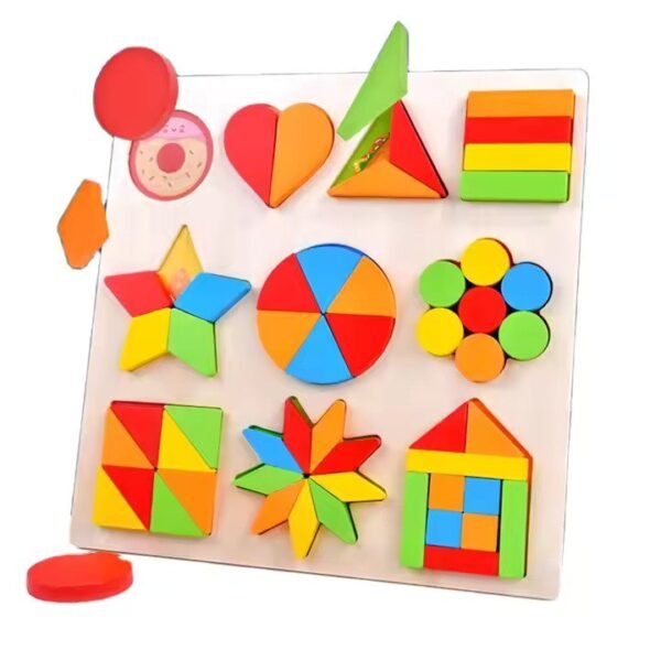 Mara Bommai Wooden Shapes Puzzle Learning Toy, Montessori Game Educational Toys for Kids, Intelligence Brain Teaser Puzzle Board with 10 Designer Shapes, Multicolour, 3+ Years (Pack of 1)