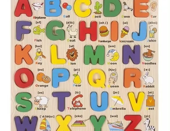 Wooden Capital Alphabet Puzzles with Pictures for Children, Montessori Educational Learning Letters Puzzle Board Toy