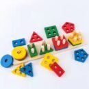 Montessori Wooden Shape Sorting Puzzle – Geometric Stacking & Matching Toy for Toddlers – Early Learning Educational Toy for Kids