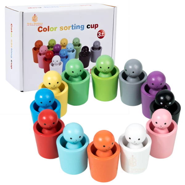 Wooden Color Sorting Cups Toy for Kids – Montessori Matching & Stacking Learning Game