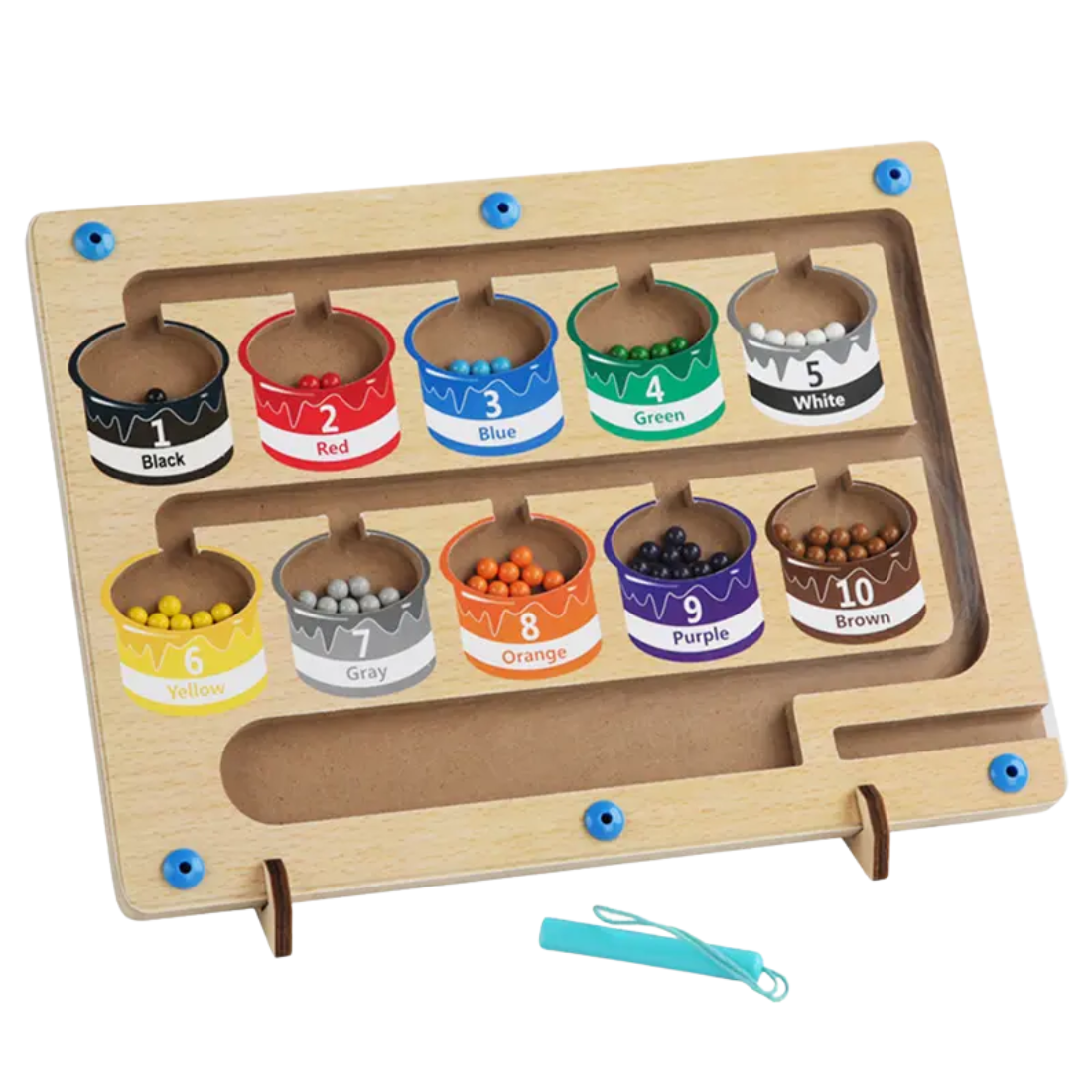 Wooden Color Sorting & Counting Puzzle Board with Beads | Montessori Learning Toy for Kids | Number Recognition & Fine Motor Skill Game