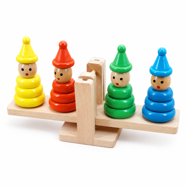 Wooden Balancing Clown Stacking Toy – Montessori Color Sorting & Seesaw Balance Game for Toddlers & Kids