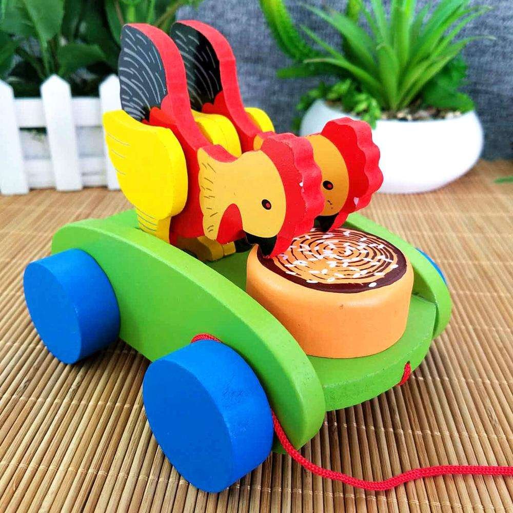 Wooden Pull Along Toy Cart with Animals & Drum | Montessori Wooden Toy for Toddlers | Educational Walking Toy with Wheels | Baby Learning & Motor Skill Development Toy (1+ Years)