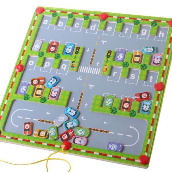 Wooden Magnetic Alphabet Car Maze Puzzle Board For Kids