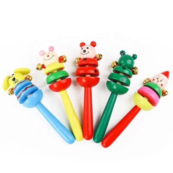 Wooden Cartoon Animal Rattle With 2 Bells( Pack of 1-Random Color)