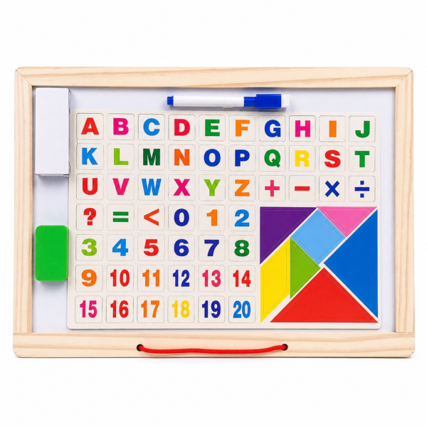 Wooden 2-in-1 Learning Board – ABC, Numbers, Tangram & Blackboard