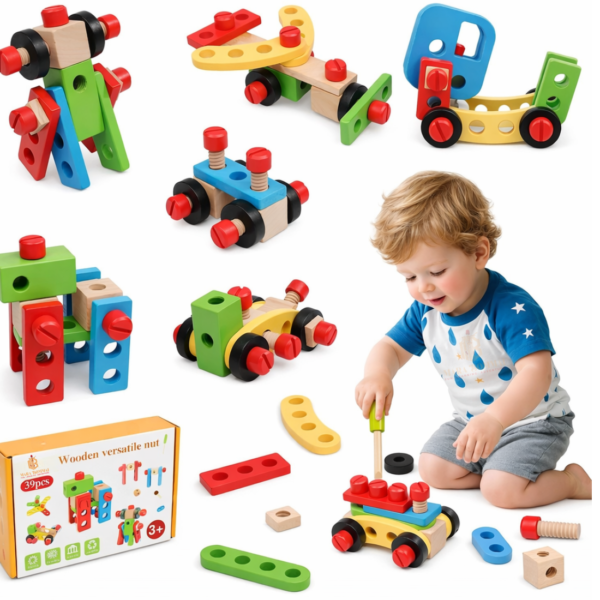 Wooden Tool Kit Toy for Kids (39 pcs)–Fun Pretend Play Construction Set For Creative Learning & Building Fun