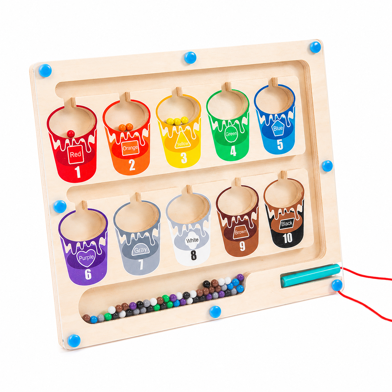 Montessori Magnetic Color Sorting Board for Kids, Wooden Color Matching & Counting Toy, Fine Motor Skills Learning Activity, Magnet Pen Maze Educational Toy for Boys & Girls (cup shape)