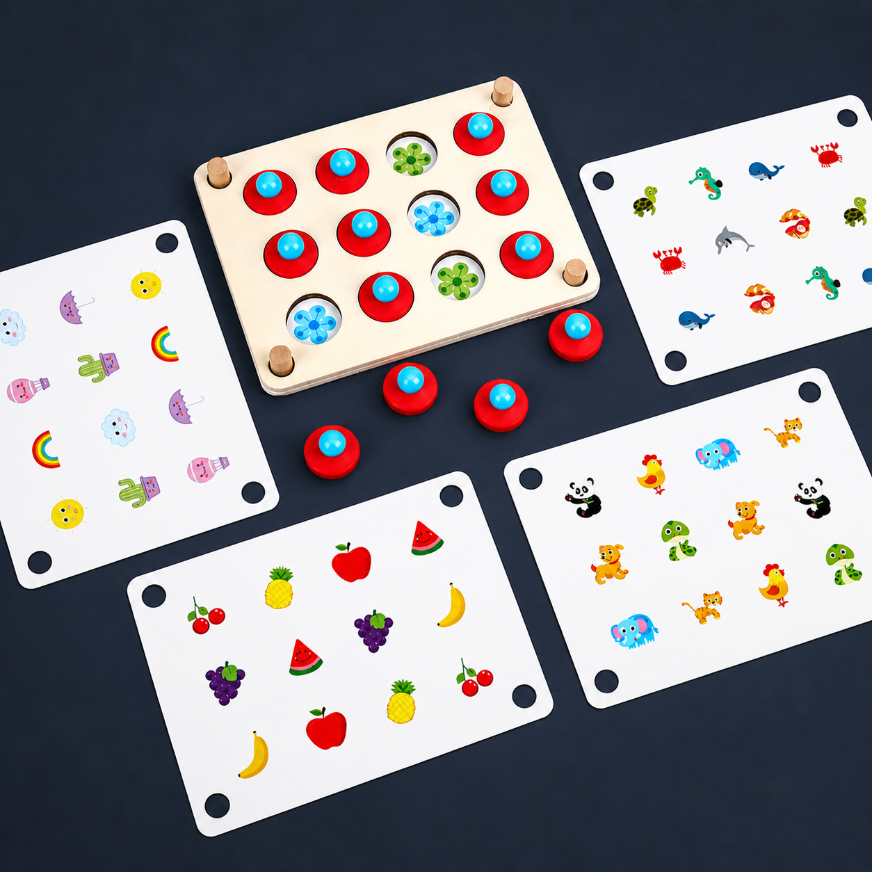 Wooden Memory Matching Board Game for Kids – Lift & Find Hidden Objects with Cards | Montessori Educational Toy for Brain Development