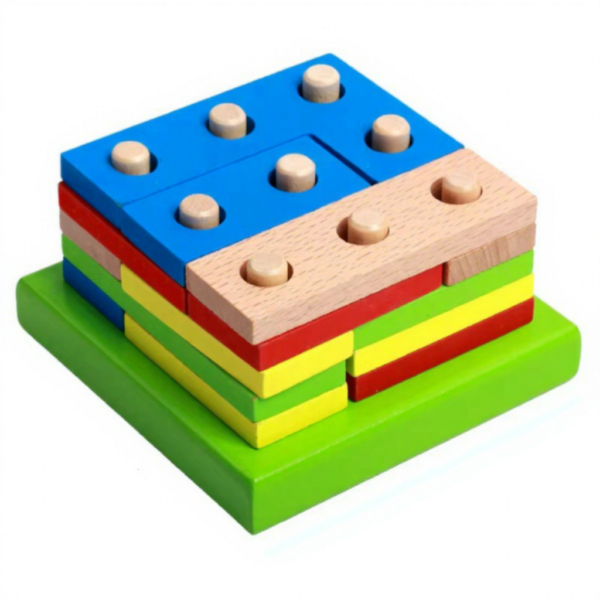 Wooden Building Blocks with Peg Board – Montessori Colorful Stacking Educational Toy for Kids & Toddlers