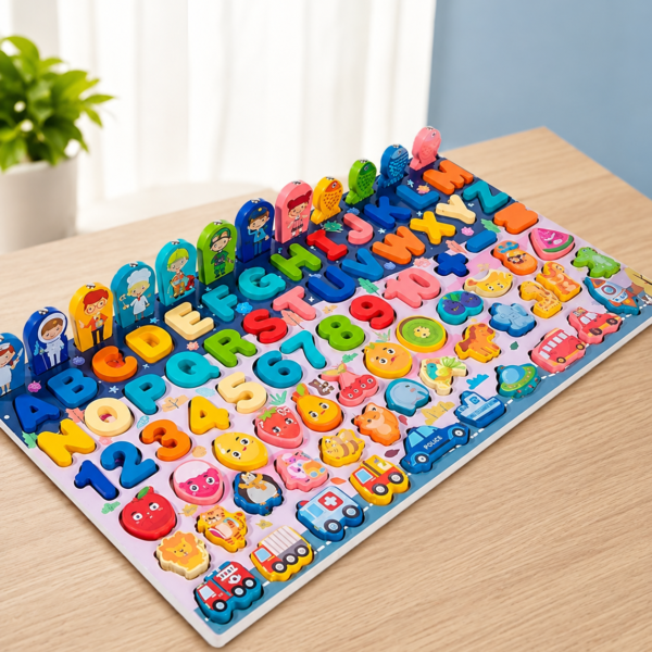 8 in 1 Montessori Educational Learning Board for Kids – Alphabets, Numbers, Fruits, Vehicles, Animals & Magnetic Fishing Puzzle Toy