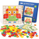 Wooden Mosaic Puzzle for Kids 3+ Years, 120 PCS Pattern Blocks with Design Cards, Montessori Educational Toy for Shape Matching, Creativity, Fine Motor Skills & Brain Development