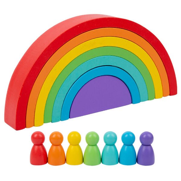 Wooden Rainbow Stacker Toy with 7 Peg Dolls | Montessori Educational Learning Toy for Kids 3+ Years | Color Sorting, Stacking & Open Ended Play | Waldorf Rainbow Blocks | Birthday Return Gift for Boys & Girls