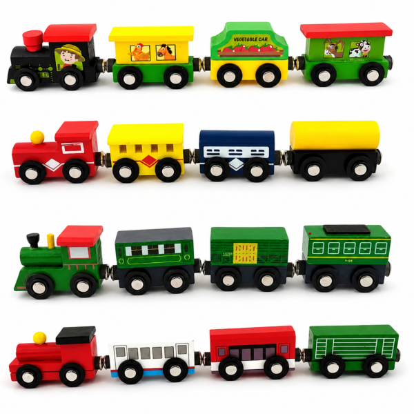 MARA BOMMAI Wooden Toy Train Set | Magnetic Wooden Train with Colorful Coaches | Educational Pretend Play Vehicle Toy | Birthday Return Gift for Kids Boys & Girls 3+ Years (Random Design-Pack of 1)